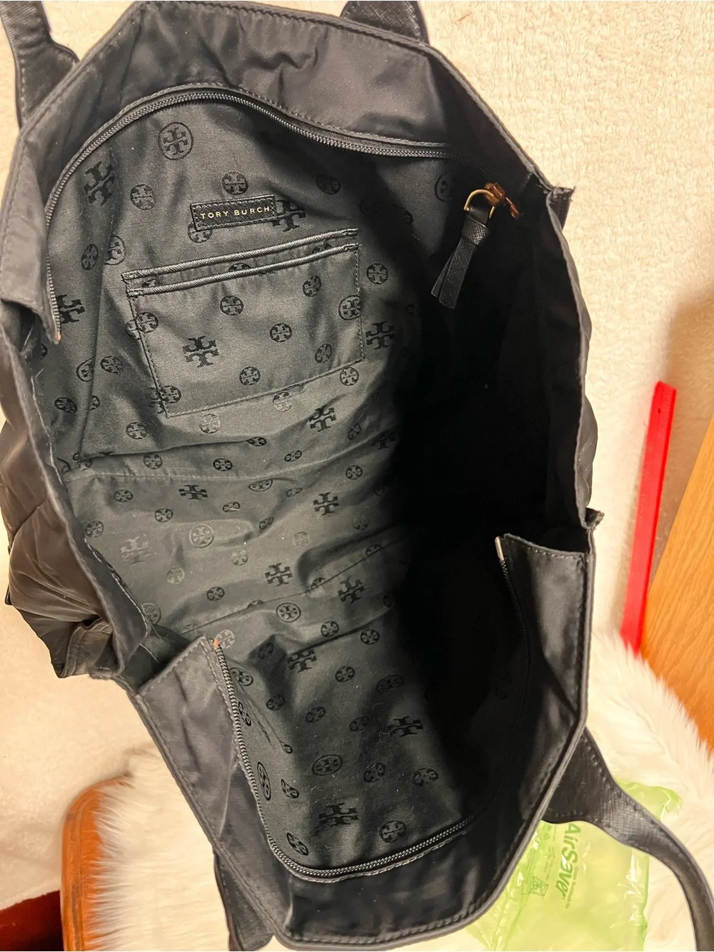 Tory Burch Black Nylon and Leather-Trim Tote
